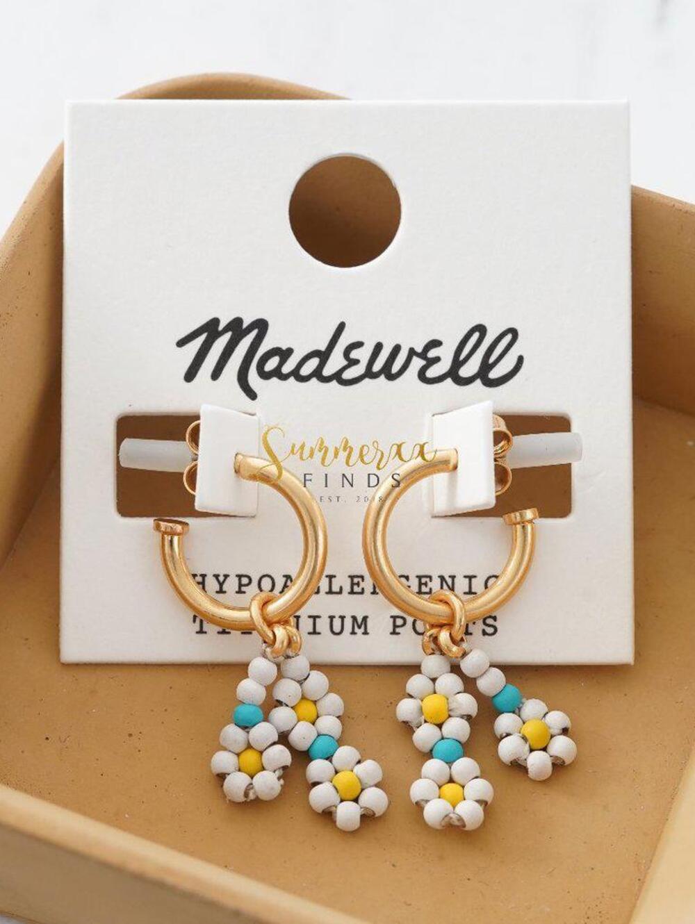 Madewell Seed Bead Daisy Huggie Hoop Earrings
